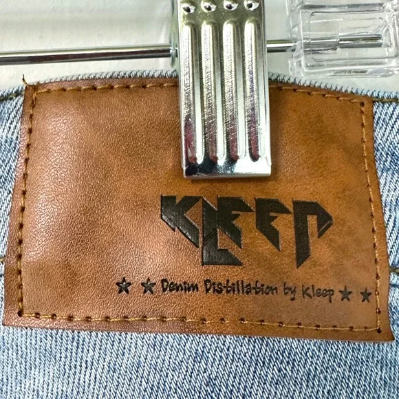 KLEEP Light Wash Denim Streetwear Stacked Skinny Jeans Distressed Patched Men 42 - Picture 8 of 11